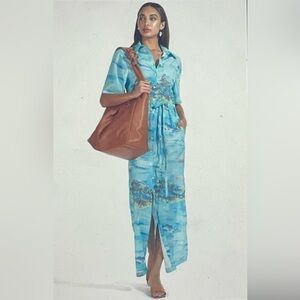 STAUD dress maxi NWT sz XS “Cameron” shirt dress island print